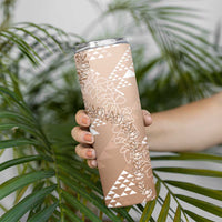 Hawaii Beige Kapa Skinny Tumbler Vintage 'Ohe Kāpala Motifs Mix Plumeria Leis