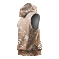 Hawaii Beige Kapa Sleeveless Hoodie Vintage 'Ohe Kāpala Motifs Mix Plumeria Leis