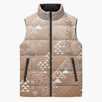 Hawaii Beige Kapa Sleeveless Puffer Jacket Vintage 'Ohe Kāpala Motifs Mix Plumeria Leis LT7 Unisex Beige - Polynesian Pride