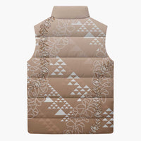 Hawaii Beige Kapa Sleeveless Puffer Jacket Vintage 'Ohe Kāpala Motifs Mix Plumeria Leis LT7 - Polynesian Pride