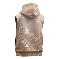 Hawaii Beige Kapa Sleeveless Zip Hoodie Vintage 'Ohe Kāpala Motifs Mix Plumeria Leis LT7 - Polynesian Pride