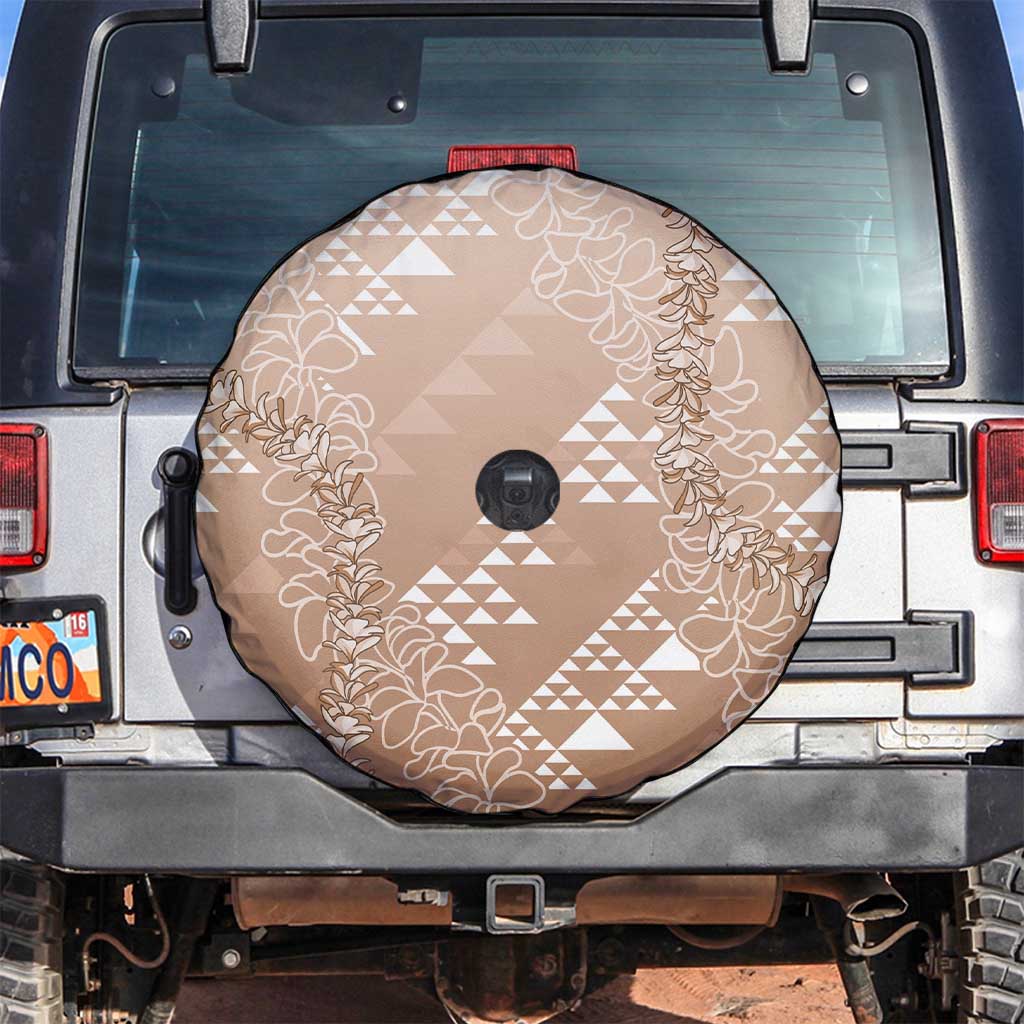 Hawaii Beige Kapa Spare Tire Cover Vintage 'Ohe Kāpala Motifs Mix Plumeria Leis LT7 Beige - Polynesian Pride