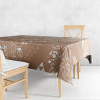 Hawaii Beige Kapa Tablecloth Vintage 'Ohe Kāpala Motifs Mix Plumeria Leis