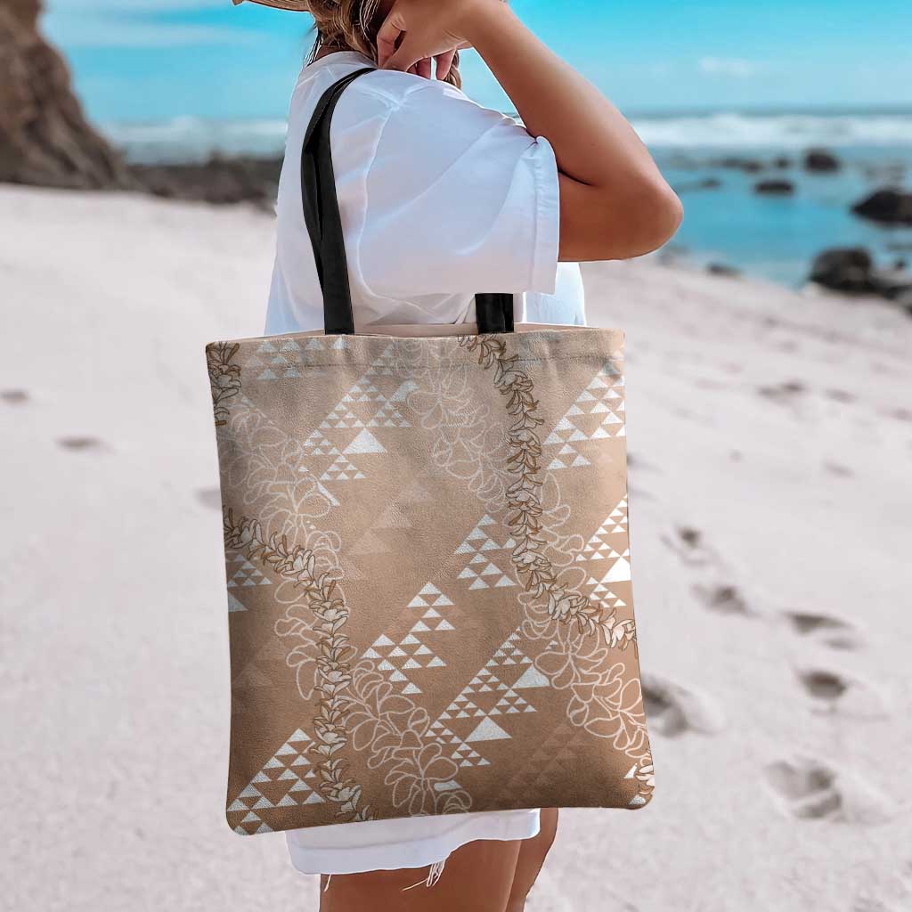 Hawaii Beige Kapa Tote Bag Vintage 'Ohe Kāpala Motifs Mix Plumeria Leis LT7 - Polynesian Pride