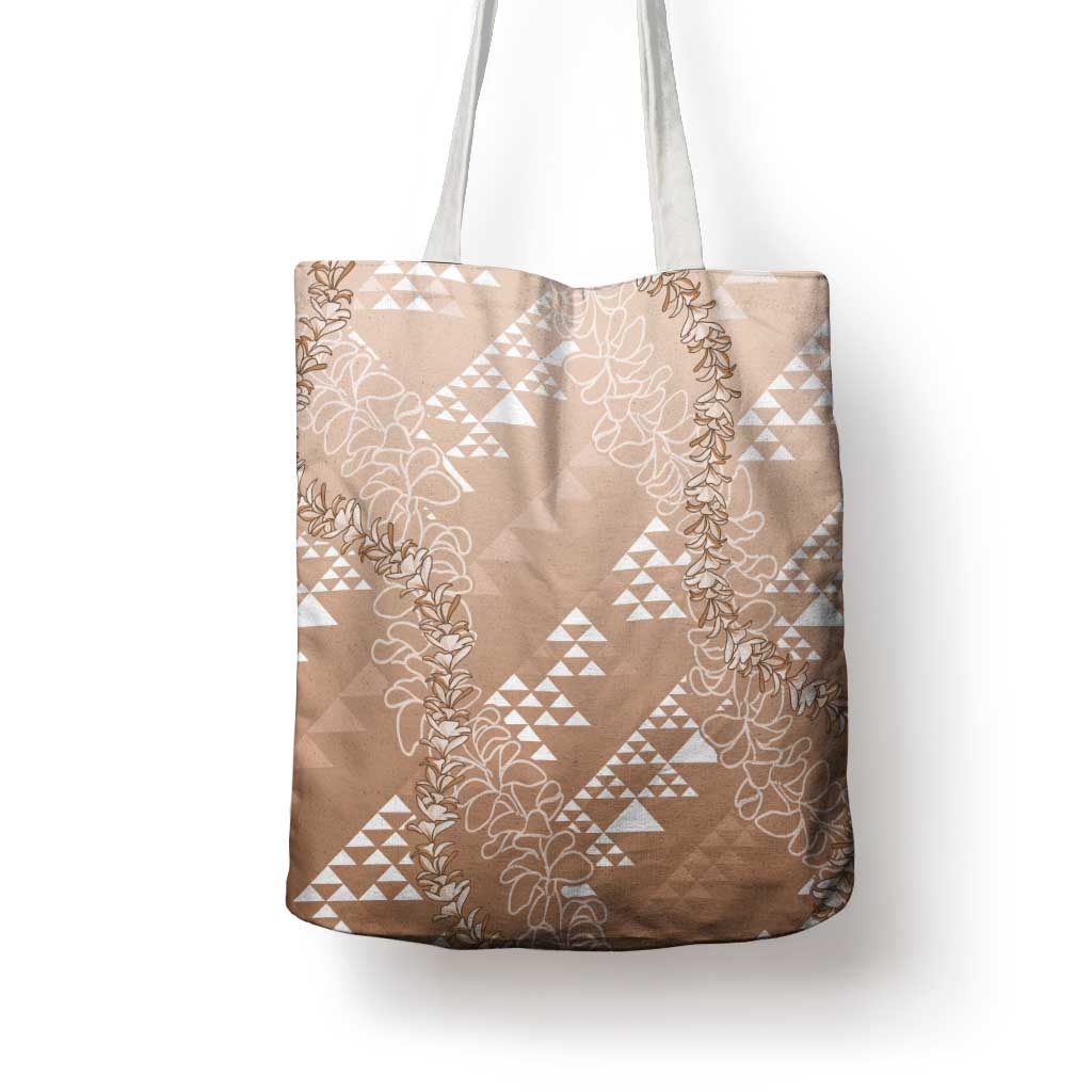 Hawaii Beige Kapa Tote Bag Vintage 'Ohe Kāpala Motifs Mix Plumeria Leis LT7 - Polynesian Pride