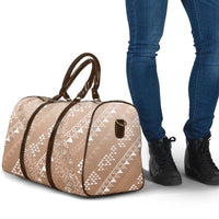 Hawaii Beige Kapa Travel Bag Vintage 'Ohe Kāpala Motifs Mix Plumeria Leis LT7 - Polynesian Pride