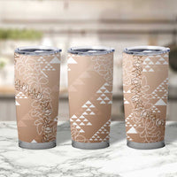 Hawaii Beige Kapa Tumbler Cup Vintage 'Ohe Kāpala Motifs Mix Plumeria Leis LT7 - Polynesian Pride
