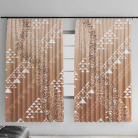 Hawaii Beige Kapa Window Curtain Vintage 'Ohe Kāpala Motifs Mix Plumeria Leis
