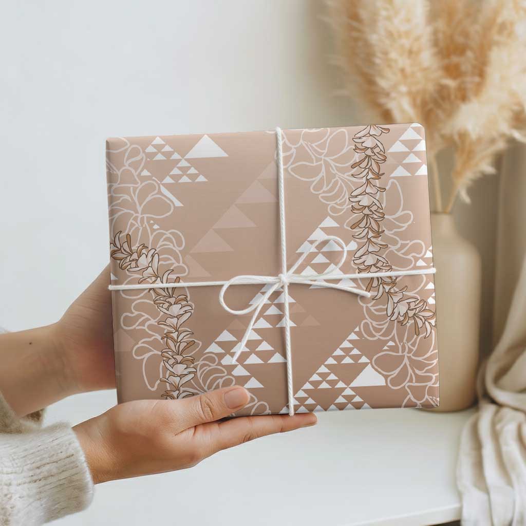 Hawaii Kapa Vintage Motifs Mix Plumeria Leis Wrapping Paper Beige