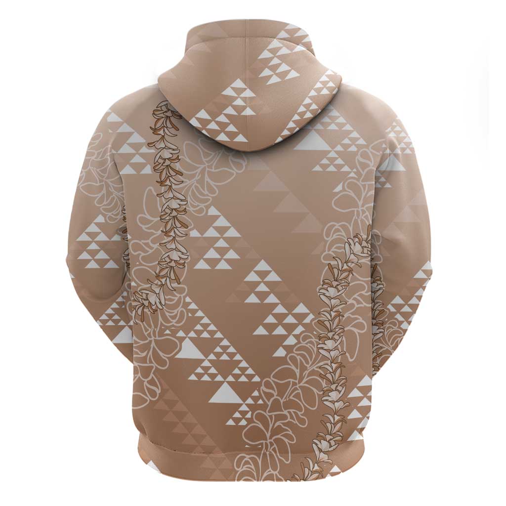 Hawaii Beige Kapa Zip Hoodie Vintage 'Ohe Kāpala Motifs Mix Plumeria Leis LT7 - Polynesian Pride