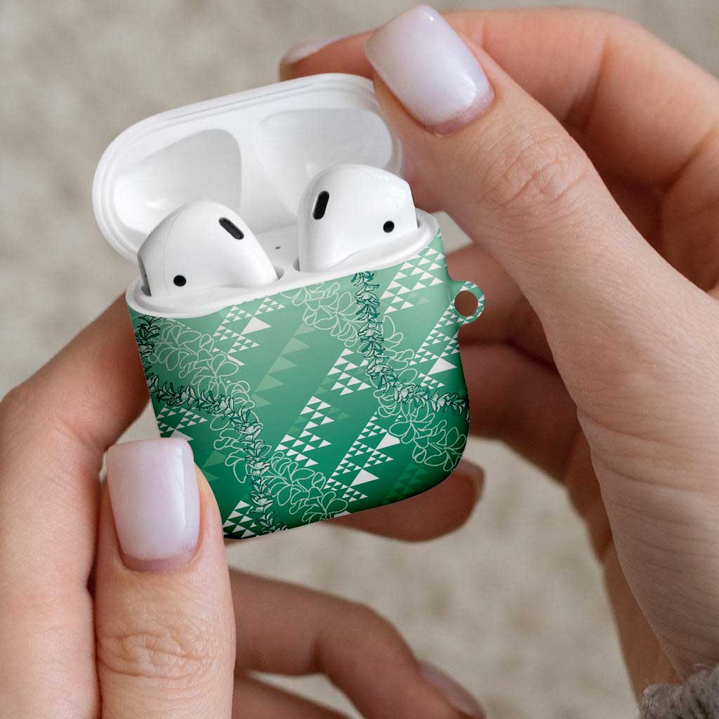 Hawaii Jade Green Kapa AirPods Case Vintage 'Ohe Kāpala Motifs Mix Plumeria Leis LT7 - Polynesian Pride