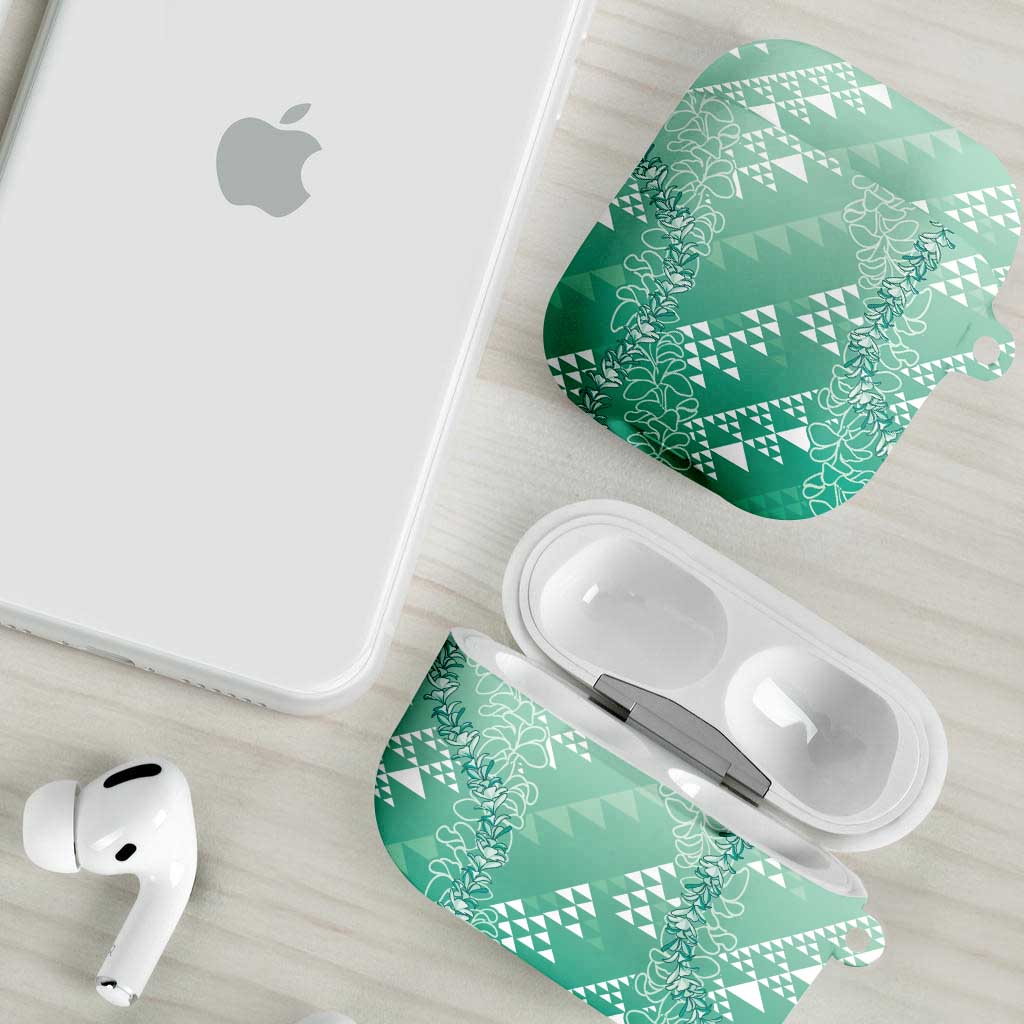 Hawaii Jade Green Kapa AirPods Case Vintage 'Ohe Kāpala Motifs Mix Plumeria Leis LT7 - Polynesian Pride