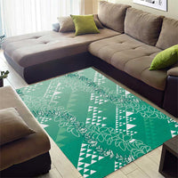 Hawaii Jade Green Kapa Area Rug Vintage 'Ohe Kāpala Motifs Mix Plumeria Leis LT7 - Polynesian Pride