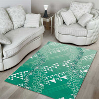 Hawaii Jade Green Kapa Area Rug Vintage 'Ohe Kāpala Motifs Mix Plumeria Leis LT7 - Polynesian Pride