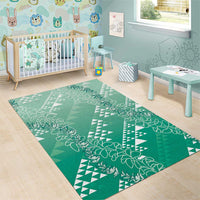 Hawaii Jade Green Kapa Area Rug Vintage 'Ohe Kāpala Motifs Mix Plumeria Leis LT7 - Polynesian Pride