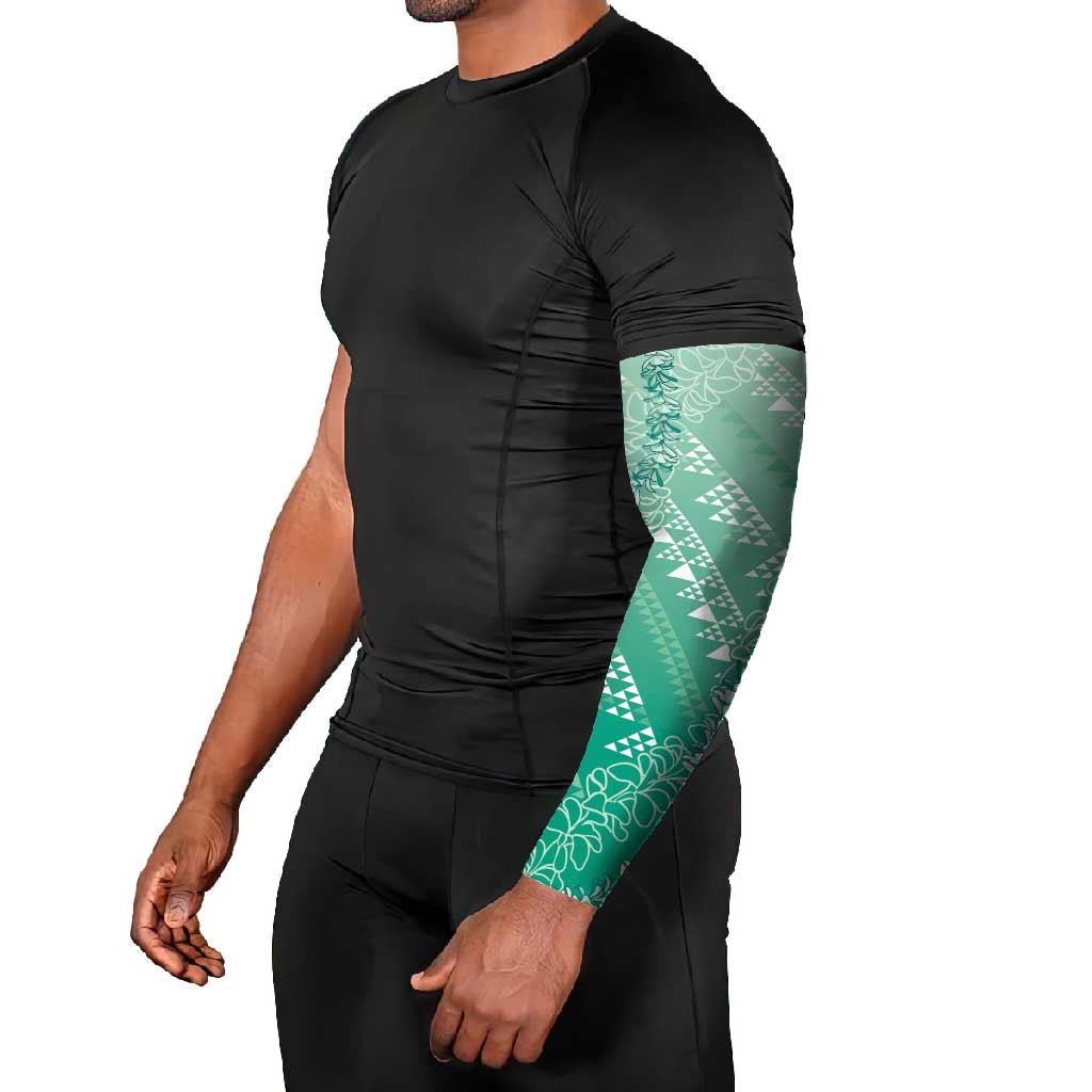 Hawaii Jade Green Kapa Arm Sleeves Vintage 'Ohe Kāpala Motifs Mix Plumeria Leis LT7 - Polynesian Pride