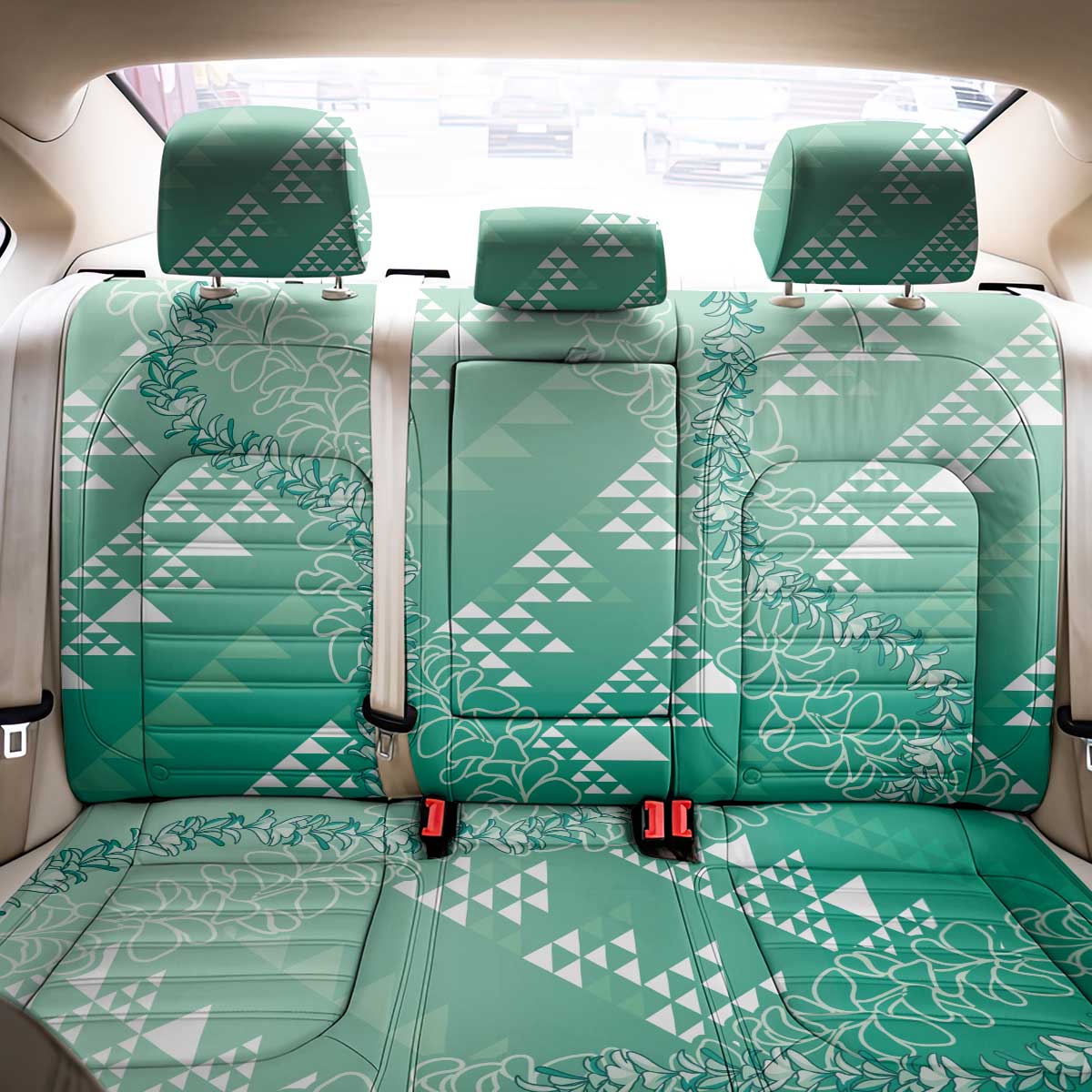 Hawaii Jade Green Kapa Back Car Seat Cover Vintage 'Ohe Kāpala Motifs Mix Plumeria Leis LT7 - Polynesian Pride
