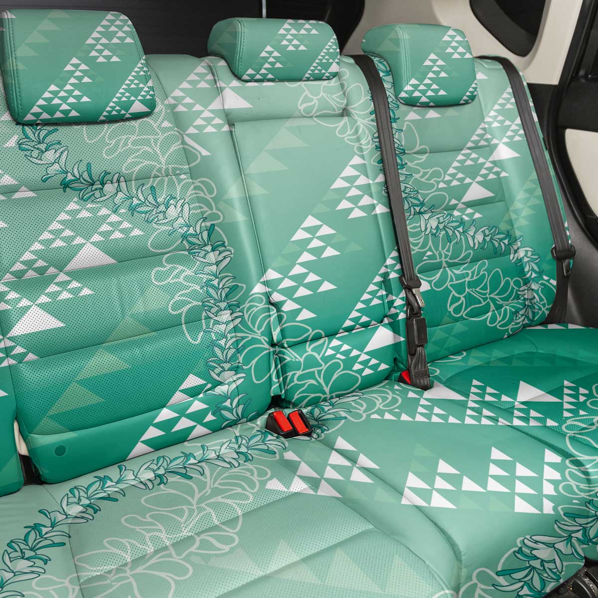 Hawaii Jade Green Kapa Back Car Seat Cover Vintage 'Ohe Kāpala Motifs Mix Plumeria Leis LT7 - Polynesian Pride
