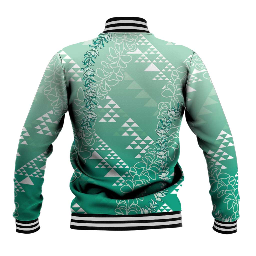 Hawaii Jade Green Kapa Baseball Jacket Vintage 'Ohe Kāpala Motifs Mix Plumeria Leis LT7 - Polynesian Pride