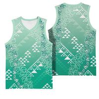 Hawaii Jade Green Kapa Basketball Jersey Vintage 'Ohe Kāpala Motifs Mix Plumeria Leis LT7 - Polynesian Pride