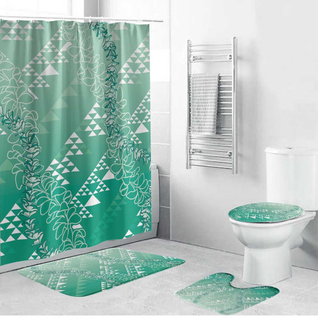 Hawaii Jade Green Kapa Bathroom Set Vintage 'Ohe Kāpala Motifs Mix Plumeria Leis LT7 Bathroom Set (4 pcs) Jade Green - Polynesian Pride