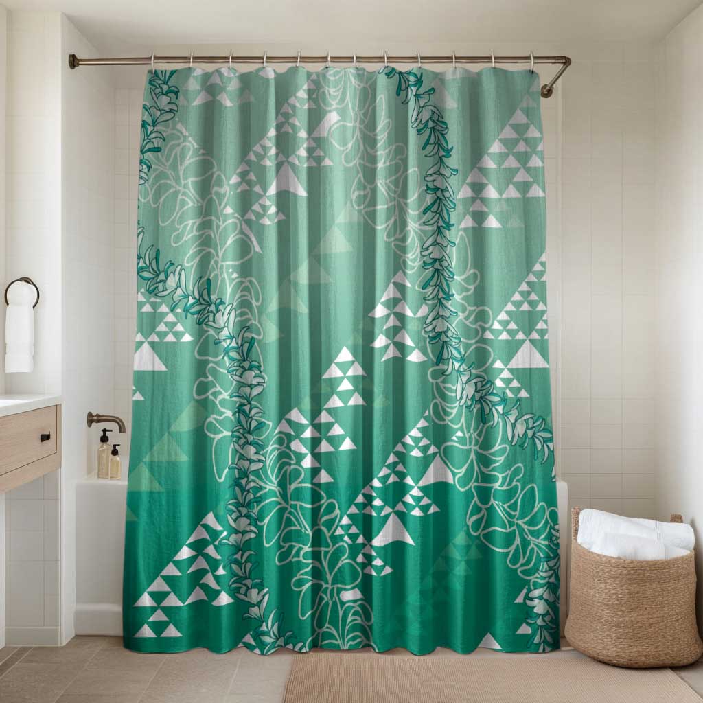 Hawaii Jade Green Kapa Bathroom Set Vintage 'Ohe Kāpala Motifs Mix Plumeria Leis LT7 Shower Curtain Only Jade Green - Polynesian Pride
