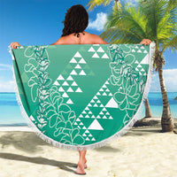 Hawaii Jade Green Kapa Beach Blanket Vintage 'Ohe Kāpala Motifs Mix Plumeria Leis LT7 - Polynesian Pride