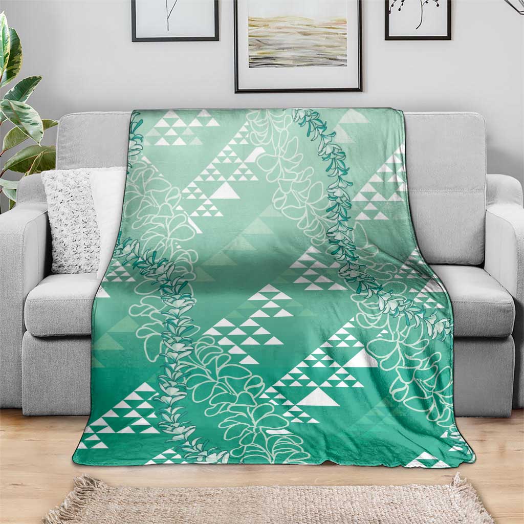 Hawaii Jade Green Kapa Blanket Vintage 'Ohe Kāpala Motifs Mix Plumeria Leis LT7 - Polynesian Pride