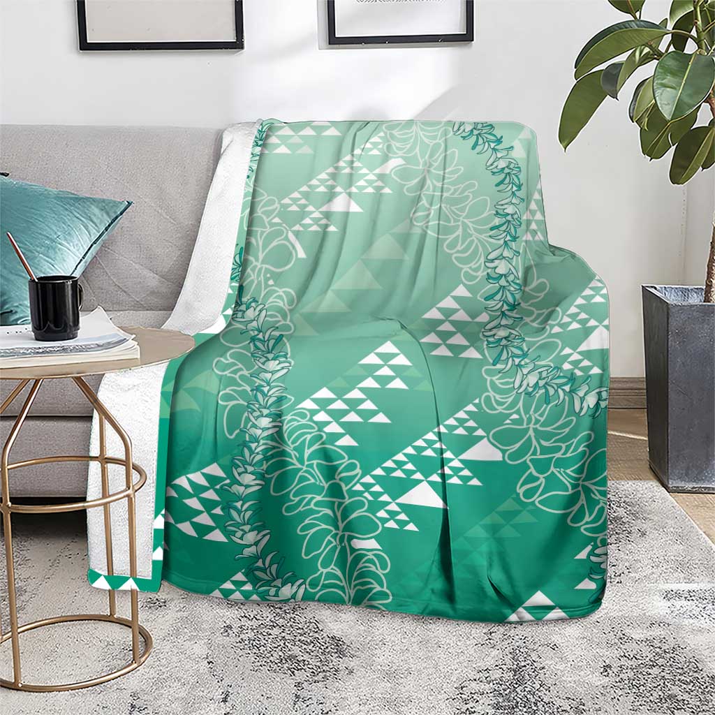 Hawaii Jade Green Kapa Blanket Vintage 'Ohe Kāpala Motifs Mix Plumeria Leis LT7 - Polynesian Pride