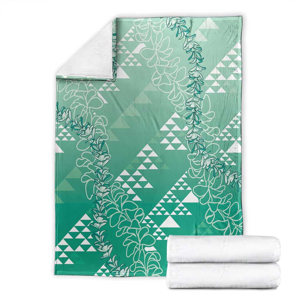 Hawaii Jade Green Kapa Blanket Vintage 'Ohe Kāpala Motifs Mix Plumeria Leis LT7 - Polynesian Pride