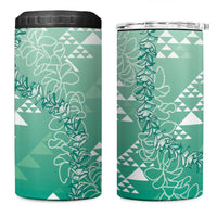 Hawaii Jade Green Kapa 4 in 1 Can Cooler Tumbler Vintage 'Ohe Kāpala Motifs Mix Plumeria Leis