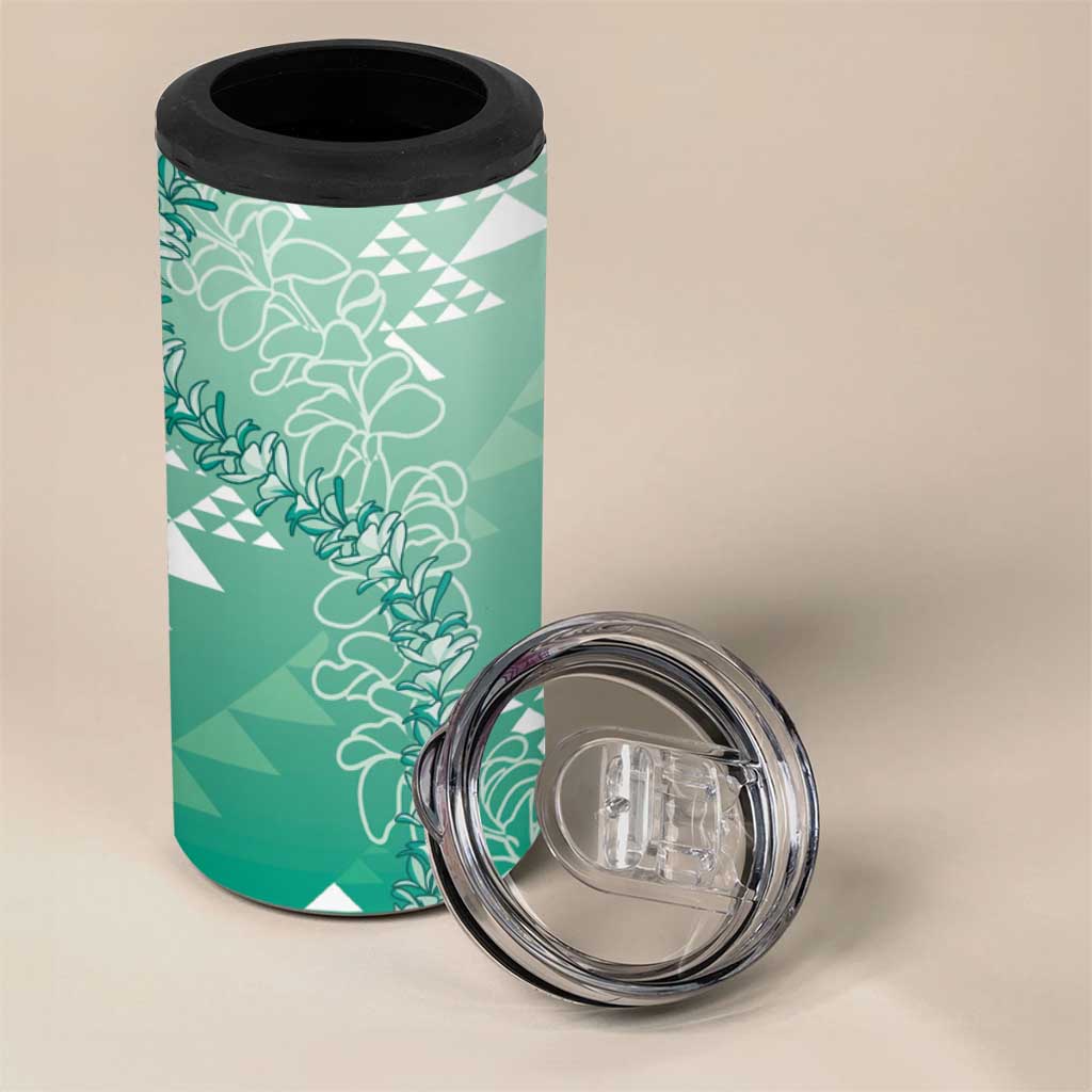 Hawaii Jade Green Kapa 4 in 1 Can Cooler Tumbler Vintage 'Ohe Kāpala Motifs Mix Plumeria Leis