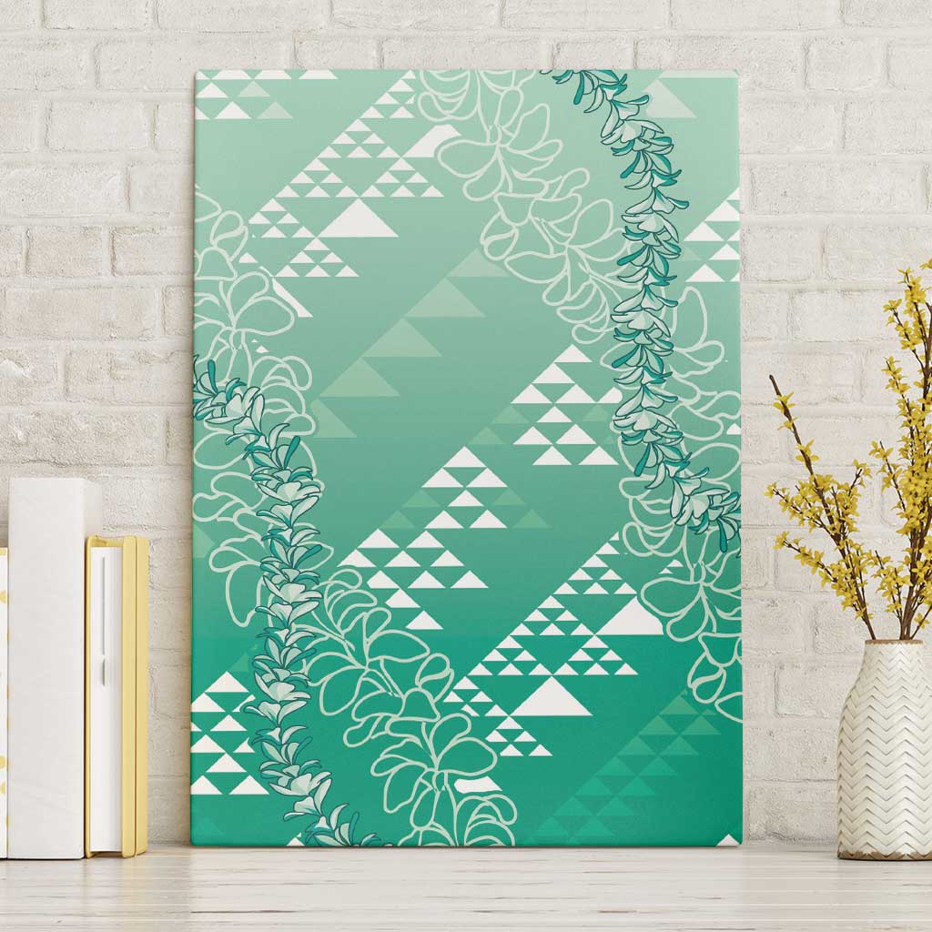 Hawaii Jade Green Kapa Canvas Wall Art Vintage 'Ohe Kāpala Motifs Mix Plumeria Leis LT7 Without Frame Jade Green - Polynesian Pride