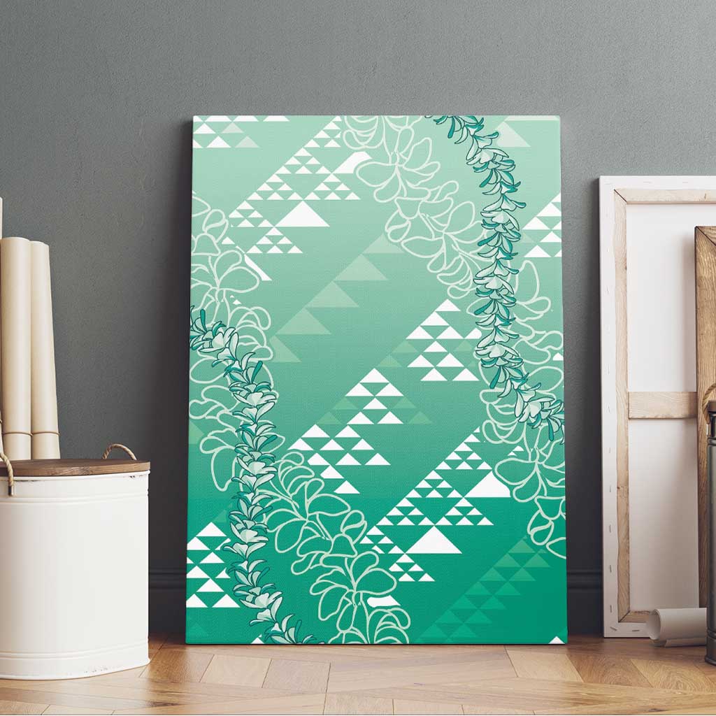 Hawaii Jade Green Kapa Canvas Wall Art Vintage 'Ohe Kāpala Motifs Mix Plumeria Leis LT7 - Polynesian Pride