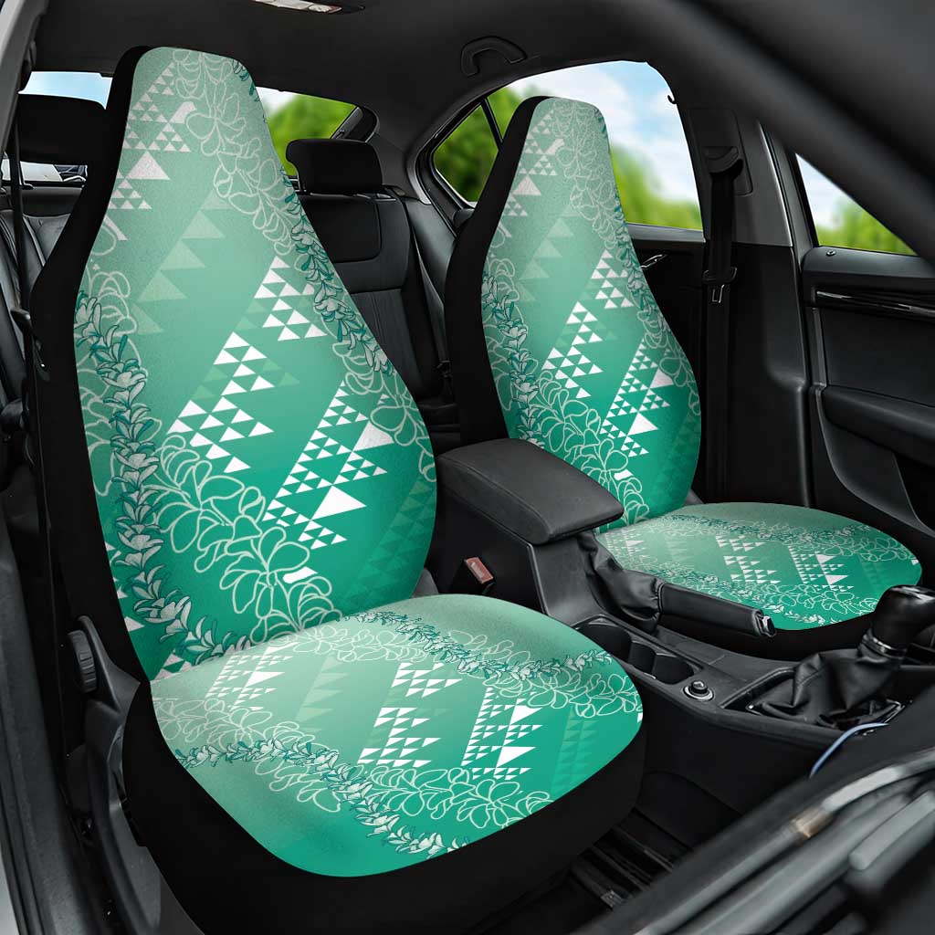Hawaii Jade Green Kapa Car Seat Cover Vintage 'Ohe Kāpala Motifs Mix Plumeria Leis LT7 One Size Jade Green - Polynesian Pride