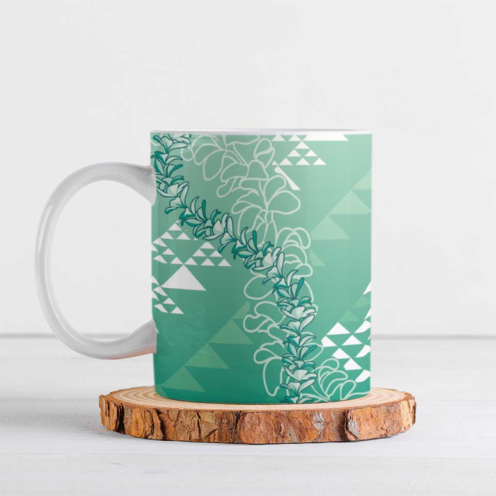 Hawaii Jade Green Kapa Ceramic Mug Vintage 'Ohe Kāpala Motifs Mix Plumeria Leis LT7 Jade Green - Polynesian Pride