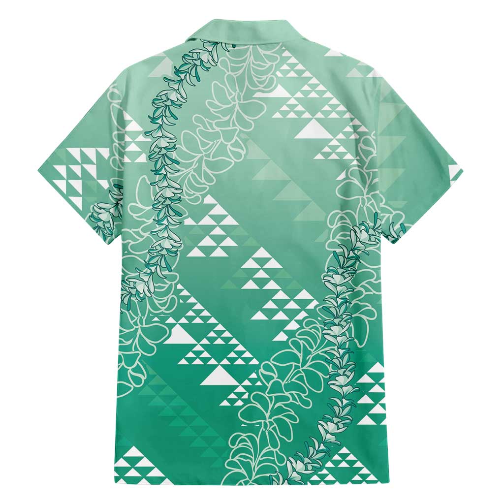 Hawaii Jade Green Kapa Family Matching Long Sleeve Bodycon Dress and Hawaiian Shirt Vintage 'Ohe Kāpala Motifs Mix Plumeria Leis LT7 - Polynesian Pride
