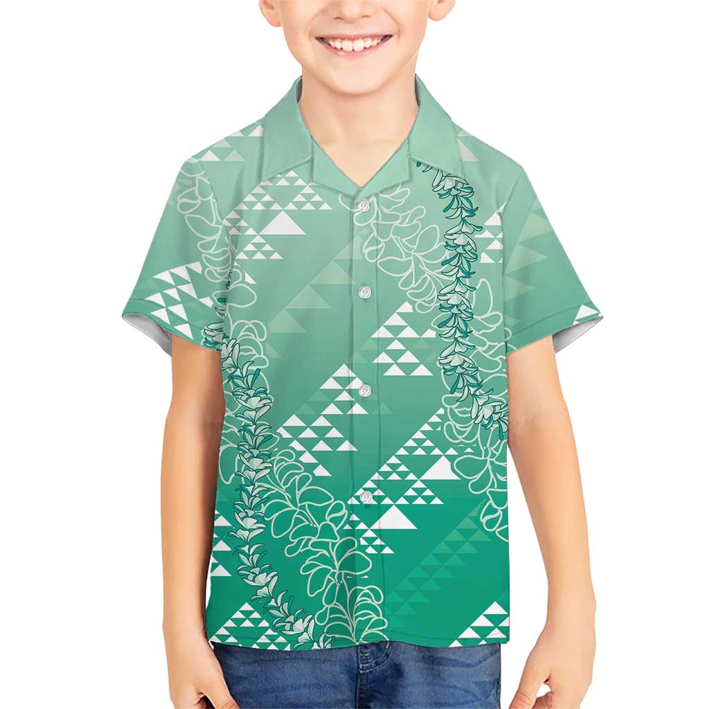 Hawaii Jade Green Kapa Family Matching Long Sleeve Bodycon Dress and Hawaiian Shirt Vintage 'Ohe Kāpala Motifs Mix Plumeria Leis LT7 Son's Shirt Jade Green - Polynesian Pride