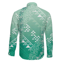 Hawaii Jade Green Kapa Family Matching Off The Shoulder Long Sleeve Dress and Hawaiian Shirt Vintage 'Ohe Kāpala Motifs Mix Plumeria Leis LT7 - Polynesian Pride
