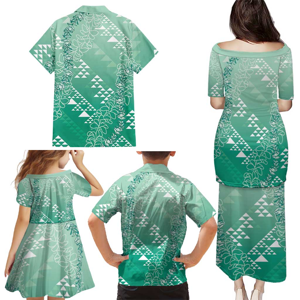 Hawaii Jade Green Kapa Family Matching Puletasi and Hawaiian Shirt Vintage 'Ohe Kāpala Motifs Mix Plumeria Leis LT7 - Polynesian Pride