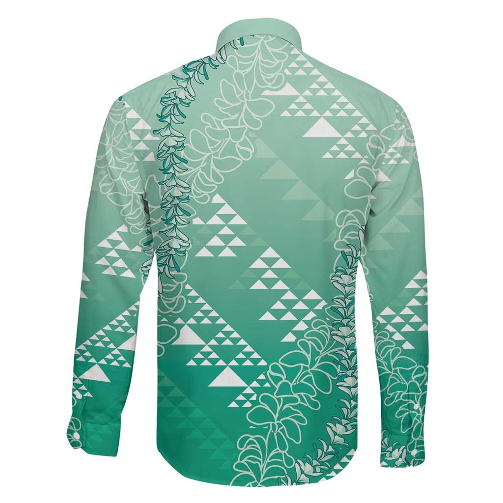 Hawaii Jade Green Kapa Family Matching Short Sleeve Bodycon Dress and Hawaiian Shirt Vintage 'Ohe Kāpala Motifs Mix Plumeria Leis LT7 - Polynesian Pride
