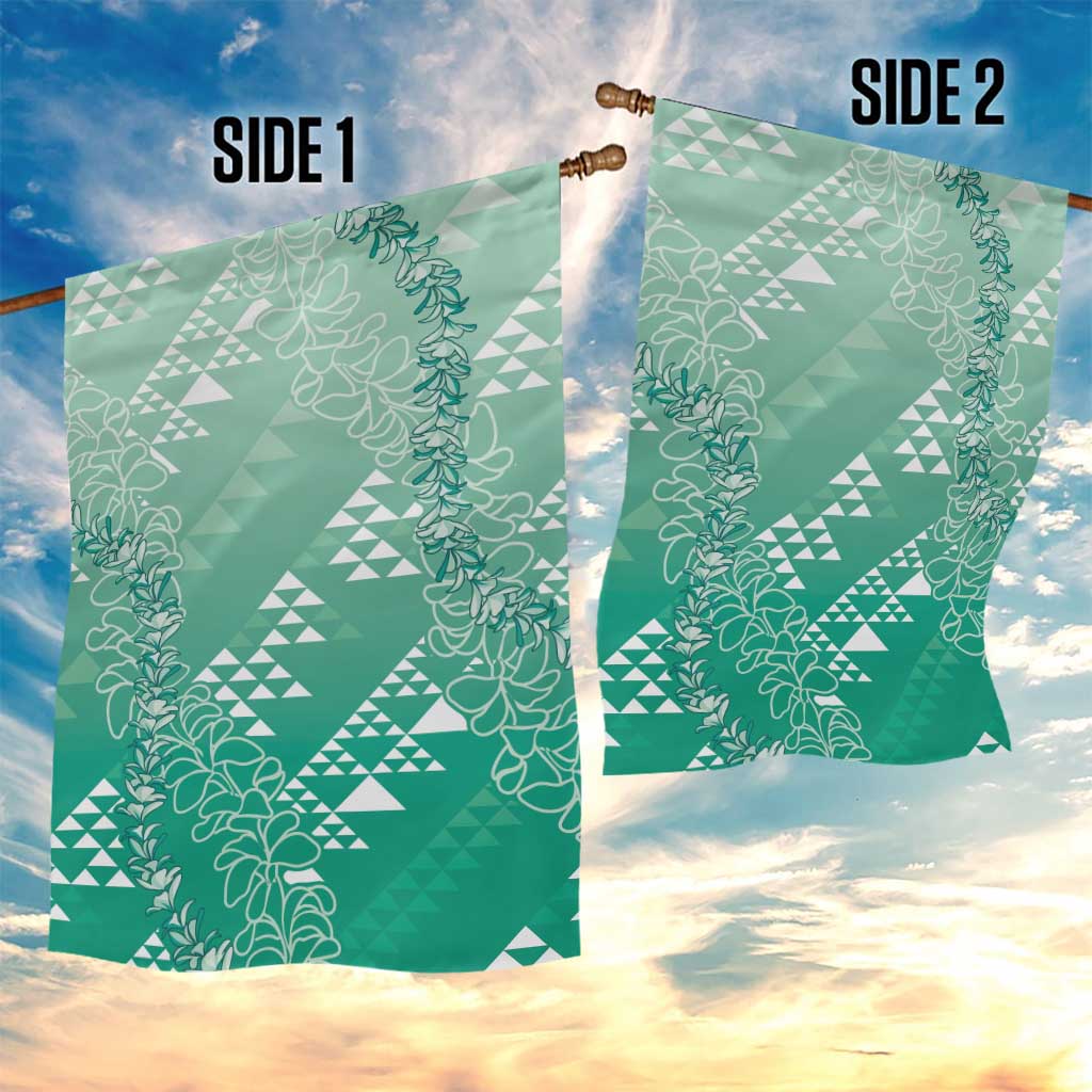 Hawaii Jade Green Kapa Garden Flag Vintage 'Ohe Kāpala Motifs Mix Plumeria Leis LT7 - Polynesian Pride