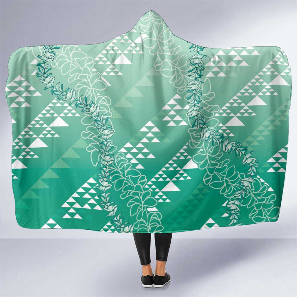 Hawaii Jade Green Kapa Hooded Blanket Vintage 'Ohe Kāpala Motifs Mix Plumeria Leis LT7 One Size Jade Green - Polynesian Pride