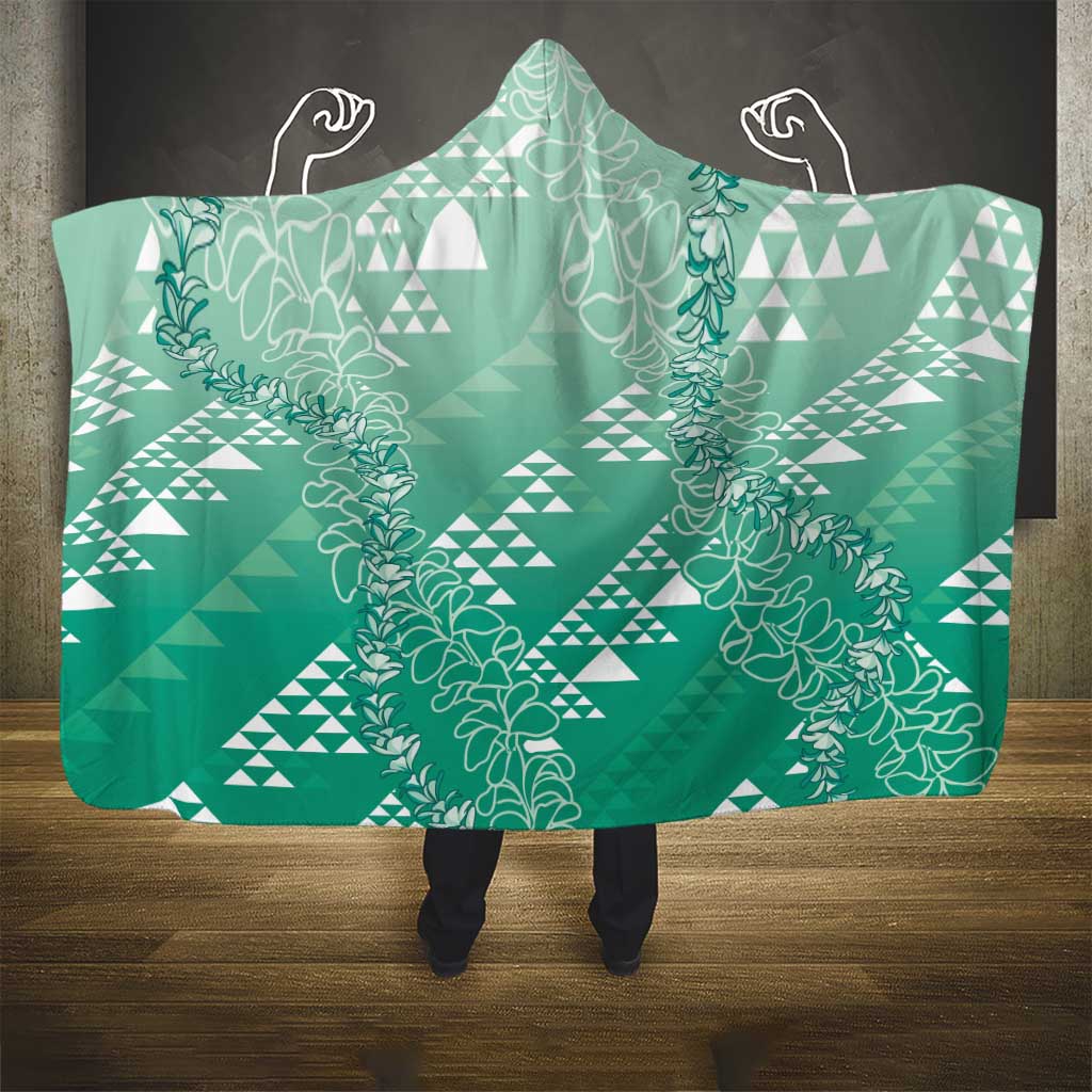Hawaii Jade Green Kapa Hooded Blanket Vintage 'Ohe Kāpala Motifs Mix Plumeria Leis LT7 - Polynesian Pride
