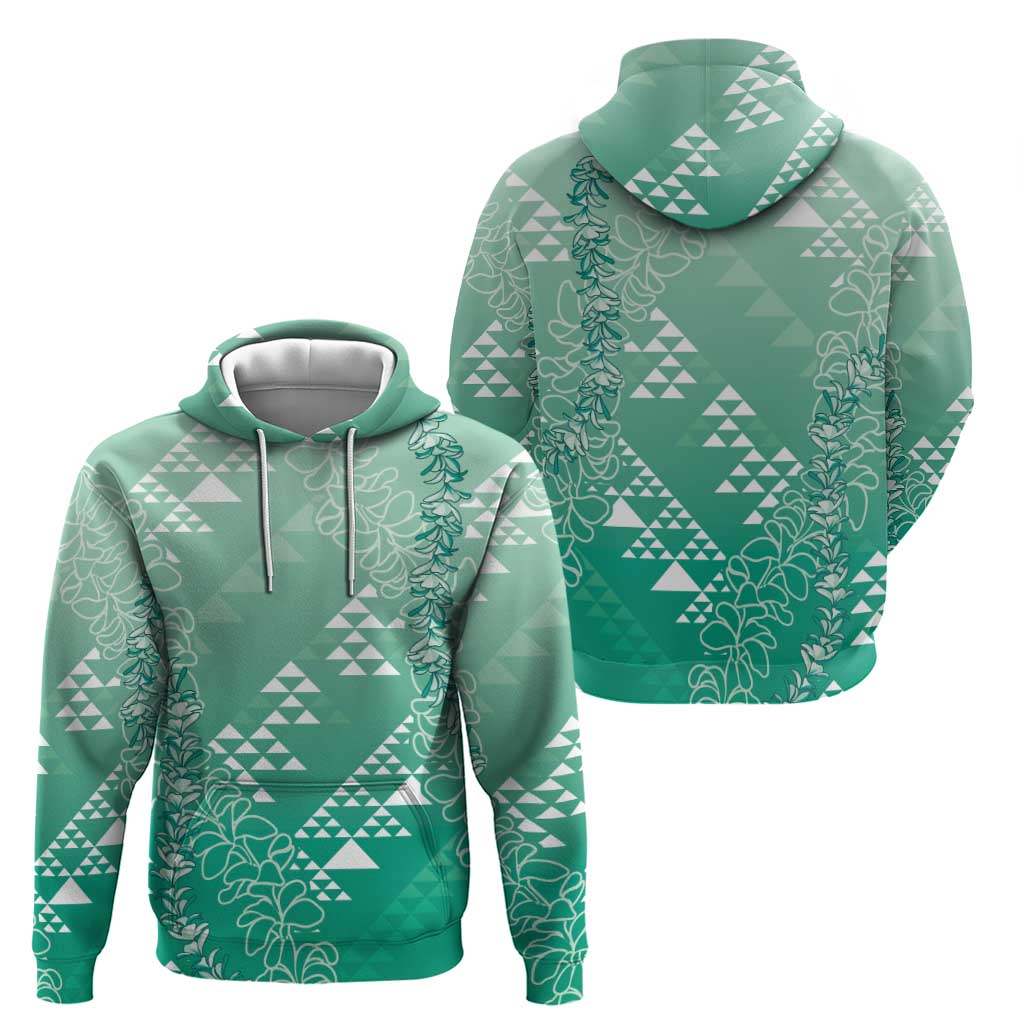 Hawaii Jade Green Kapa Hoodie Vintage 'Ohe Kāpala Motifs Mix Plumeria Leis LT7 - Polynesian Pride