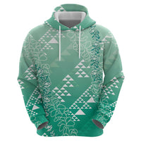 Hawaii Jade Green Kapa Hoodie Vintage 'Ohe Kāpala Motifs Mix Plumeria Leis LT7 - Polynesian Pride