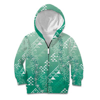 Hawaii Jade Green Kapa Kid Hoodie Vintage 'Ohe Kāpala Motifs Mix Plumeria Leis LT7 Zip Hoodie Jade Green - Polynesian Pride