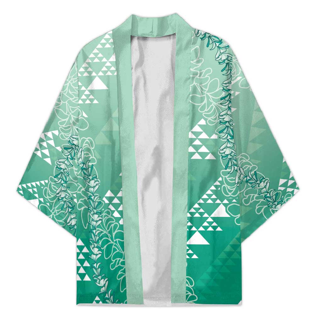 Hawaii Jade Green Kapa Kimono Vintage 'Ohe Kāpala Motifs Mix Plumeria Leis LT7 Unisex Jade Green - Polynesian Pride