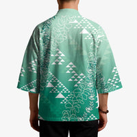 Hawaii Jade Green Kapa Kimono Vintage 'Ohe Kāpala Motifs Mix Plumeria Leis LT7 - Polynesian Pride