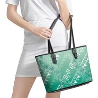 Hawaii Jade Green Kapa Leather Tote Bag Vintage 'Ohe Kāpala Motifs Mix Plumeria Leis LT7 - Polynesian Pride